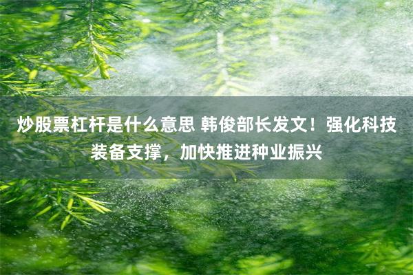 炒股票杠杆是什么意思 韩俊部长发文！强化科技装备支撑，加快推进种业振兴